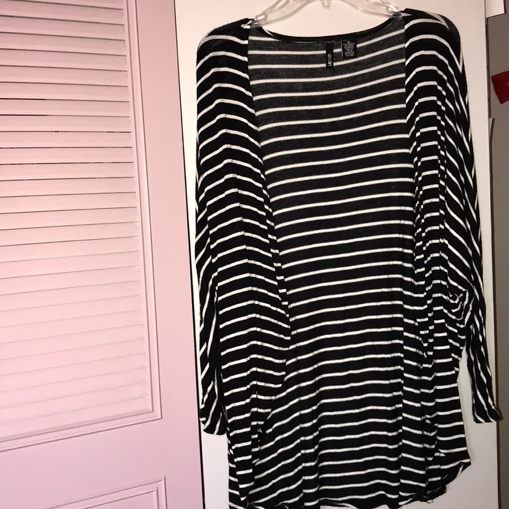 Black and White Striped Cardigan